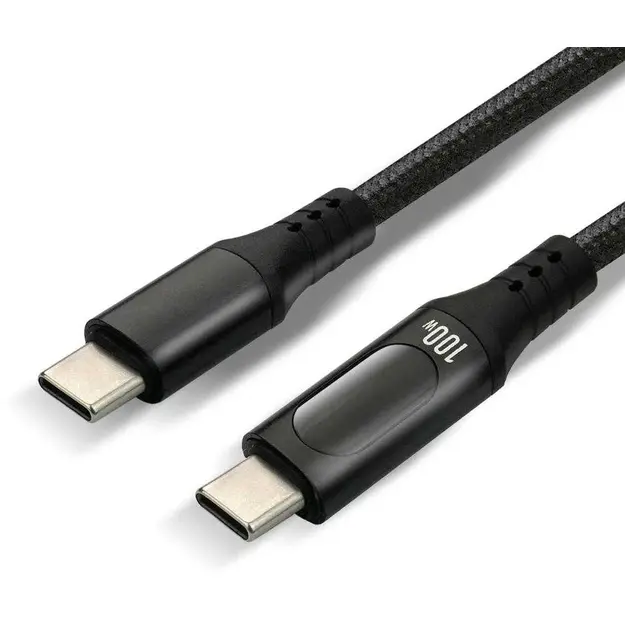 USB-C kabelis everActive CBB-2PD5L ar LCD displeju un E-Marker mikroshēmu, PD 100W, 200 cm