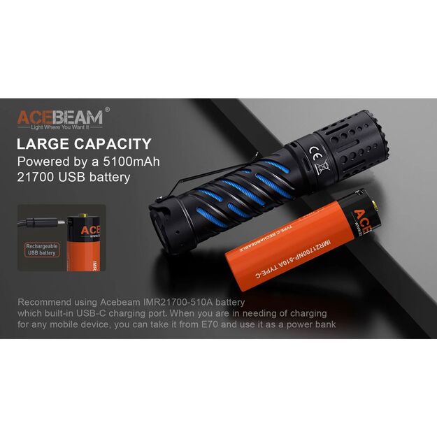 Acebeam E70 AL EDC lukturis, 6500k 4600lm