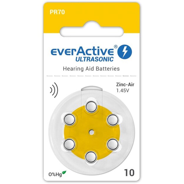 EverActive Ультразвуковые элементы для слуховых аппаратов PR70 10, 6 шт.