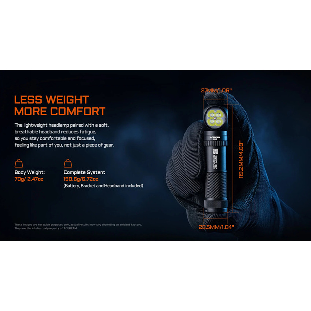 AceBeam H18 uzlādējama galvas lampa 4000lm, 6500K CW, 21700