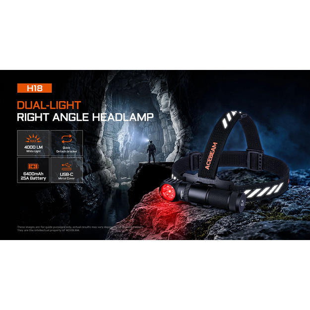AceBeam H18 uzlādējama galvas lampa 4000lm, 6500K CW, 21700
