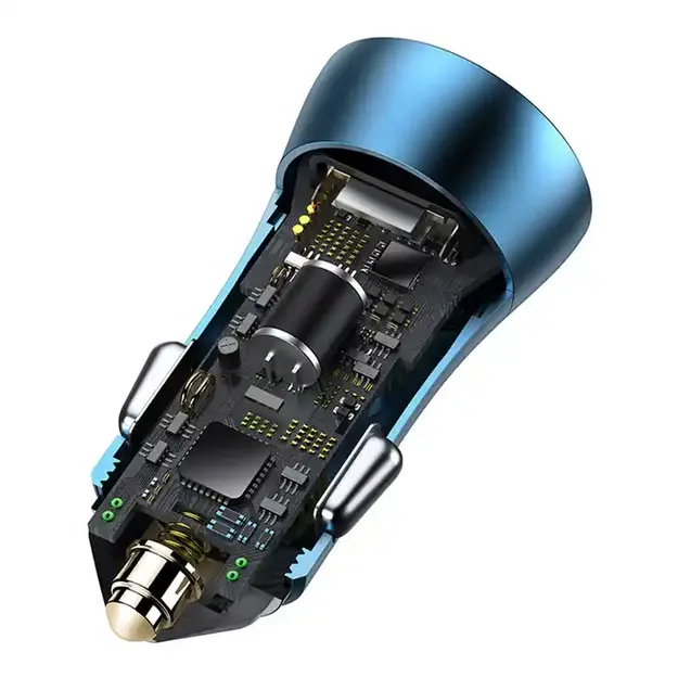 Auto lādētājs Baseus Golden Contactor Pro, USB + USB-C, QC4.0+, PD, SCP, 40 W (zils) + USB-C - Lightning kabelis, 1 m (zils)