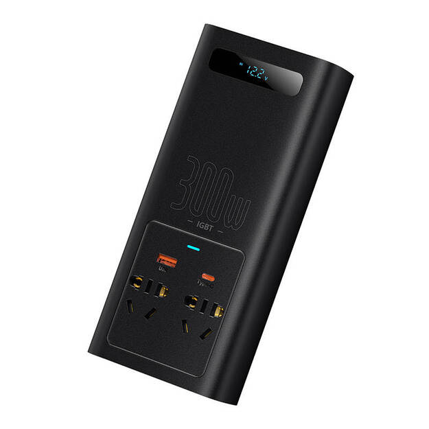 IGBT Invertora pārveidotājs 300W 220V CN/EU, Baseus, melns