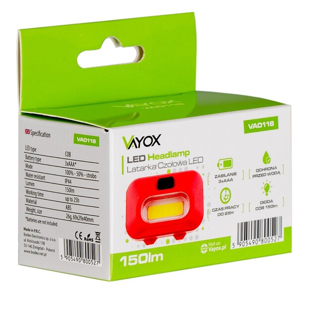 Vayox COB 150lm lukturis 3xAAA VA0118