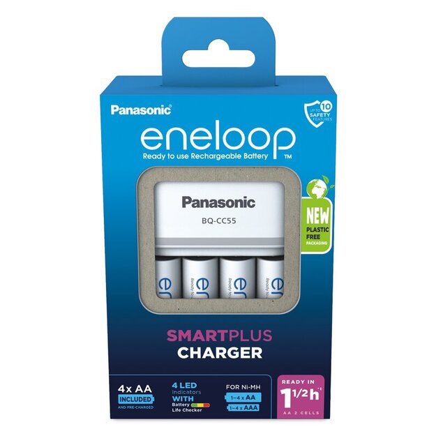 Panasonic Eneloop BQ-CC55 lādētājs + 4 x R6/AA Eneloop 2000mAh BK-3MCDE