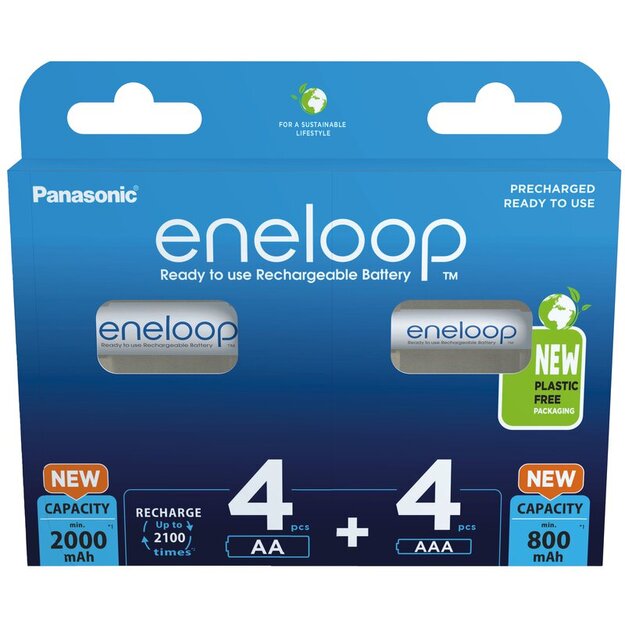 Panasonic Eneloop MIX 4 x R6/AA + 4 x R03/AAA uzlādējamas baterijas BK-KJMCDE44E 8BE (blisters)