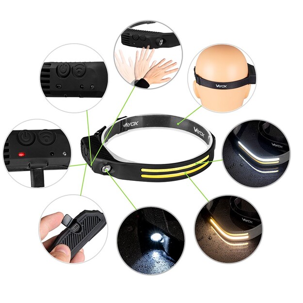 Vayox galvas lukturītis COB + XPE LED VA0129