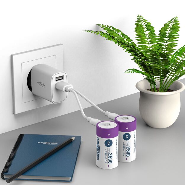 ANSMANN Uzlādējamas baterijas C 1.5V 2500mAh (Li-Ion 4.07Wh) ar USB-C ligzdu, 2gab iepakojumā