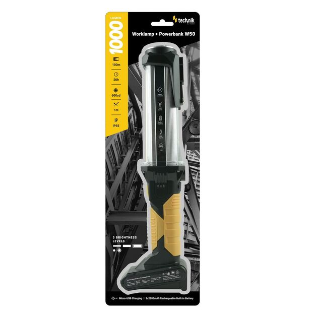 Technik lukturis W50 (+2x18650 5400mAh) COB+LED + USB Type-C (1000 lūmeni)