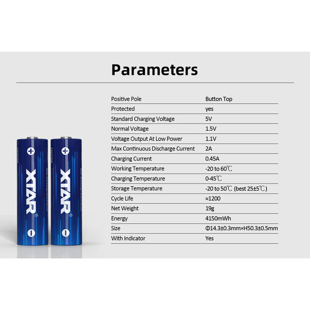 Xtar R6 / AA 1.5V Li-ion 2500mAh akumulators ar aizsardzību