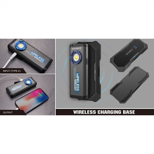 Explorer darba gaisma COB LED ar bezvadu uzlādes staciju