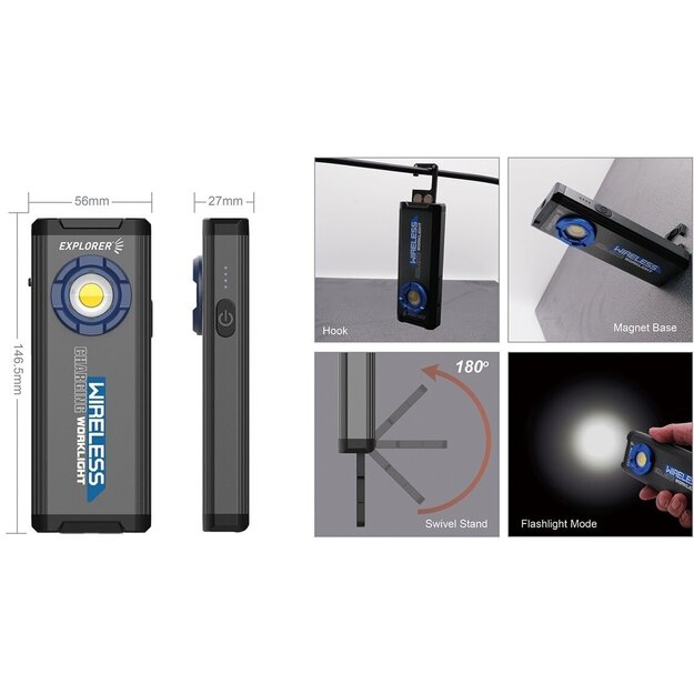 Explorer darba gaisma COB LED ar bezvadu uzlādes staciju