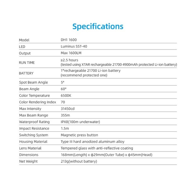 XTAR Hunter DH1 1600 nir&scaron;anas lukturītis 1600lm