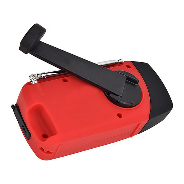 Radio uztvērējs ar dinamo, saules bateriju un lukturīti