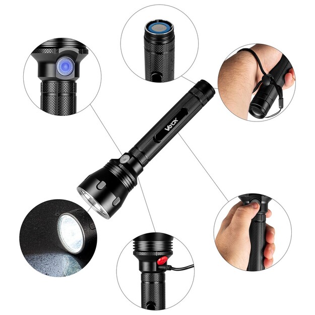 VAYOX uzlādējams taktiskais lukturītis 1570lm 20W SFT40 LED 8400mAh VA0253