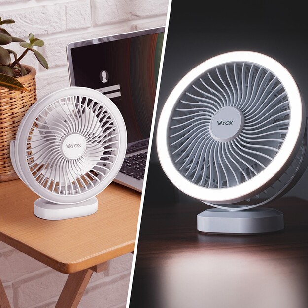 Vayox uzlādējamais ventilators ar apgaismojumu VA0338W Balts