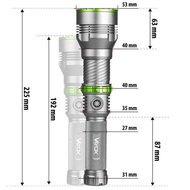 Vayox Pro series tactical flashlight 1000lm IPX7 10W LED SMD VA0363