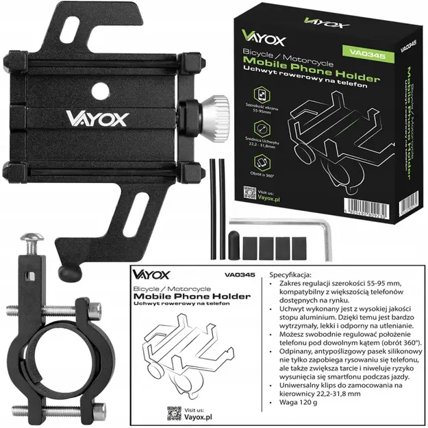 Vayox VA0345 Melns Velosipēda Tālruņa Turētājs