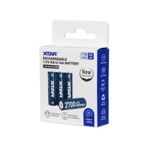 XTAR 1,5 V AA CLR 4300 litija jonu akumulatori 2700 mAh &ndash; 4 gab.