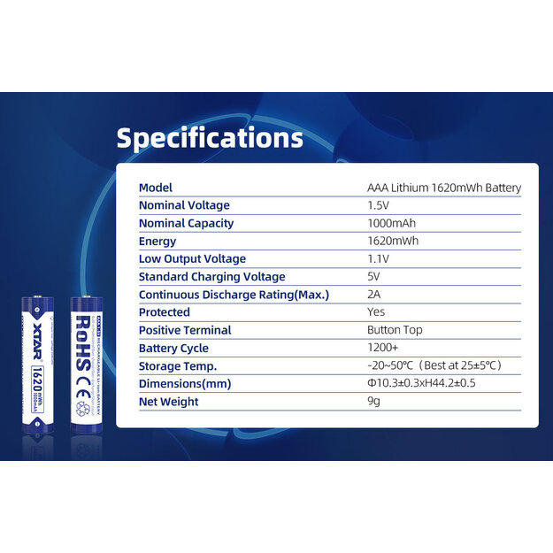 XTAR R03 AAA 1.5V Li-ion 1620mWh 1000mAh - 4 gab.