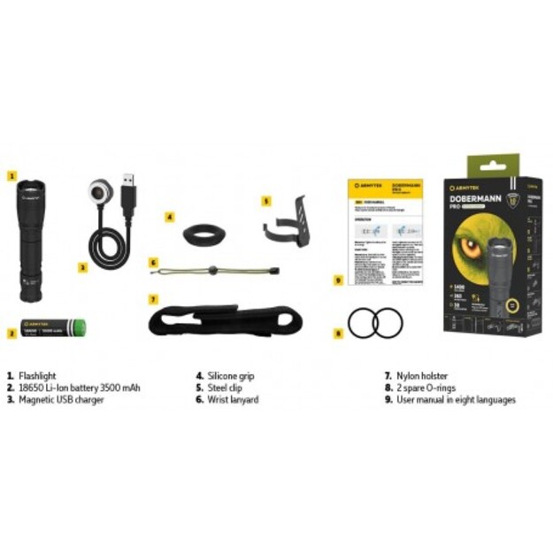 Armytek Dobermann Pro Magnet USB lukturis, silta balta gaisma F07501W