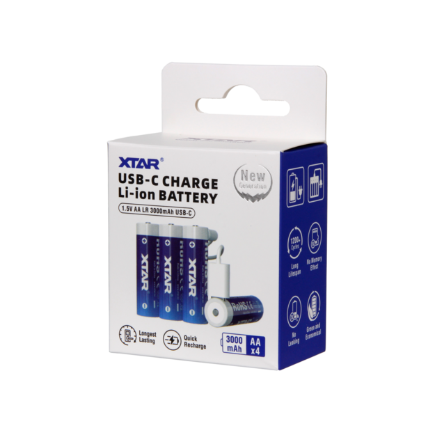 XTAR 14500-1.5V 3000mAh litija jonu akumulatori AA LR B4 (4 gab.)