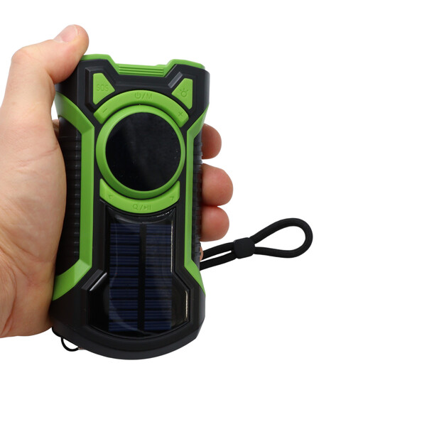 Avārijas radio ar dinamoma&scaron;īnu, lukturi, saules bateriju, 5000mAh jaudu