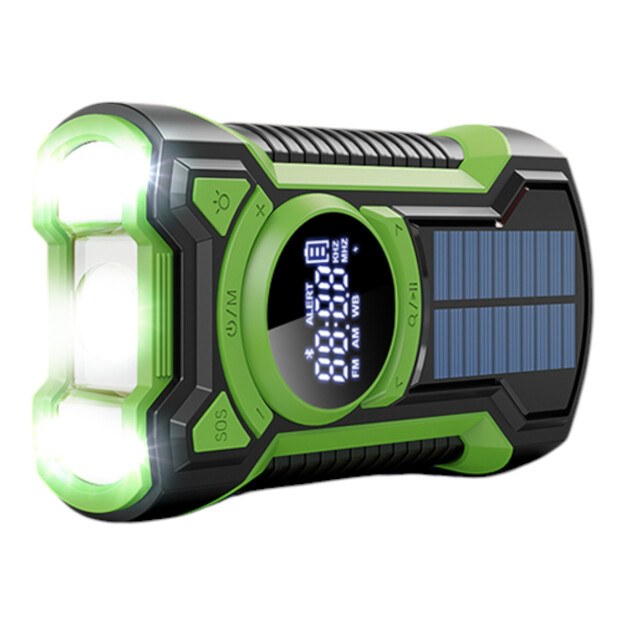 Avārijas radio ar dinamoma&scaron;īnu, lukturi, saules bateriju, 5000mAh jaudu