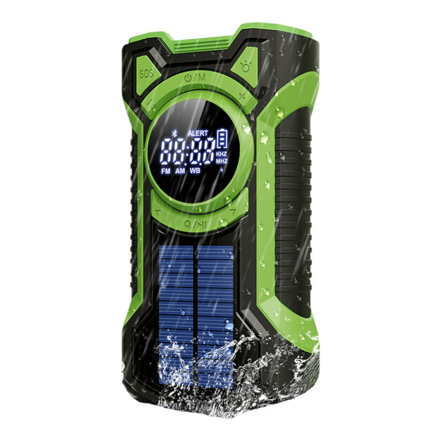 Avārijas radio ar dinamoma&scaron;īnu, lukturi, saules bateriju, 5000mAh jaudu