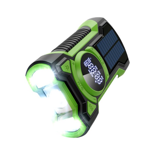 Avārijas radio ar dinamoma&scaron;īnu, lukturi, saules bateriju, 5000mAh jaudu