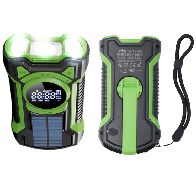 Avārijas radio ar dinamoma&scaron;īnu, lukturi, saules bateriju, 5000mAh jaudu