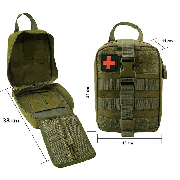 Taktiskā pirmās palīdzības aptieciņas soma ar MOLLE sistēmu, stiprināma pie jostas