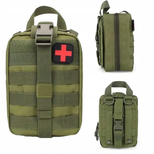 Taktiskā pirmās palīdzības aptieciņas soma ar MOLLE sistēmu, stiprināma pie jostas