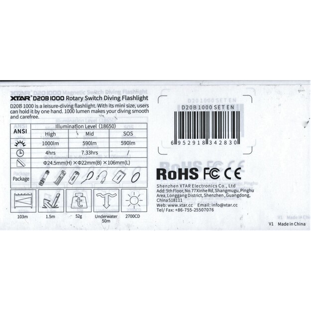 XTAR D20B 1000lm NIR&Scaron;ANAS GAISMAS KOMPLEKTS