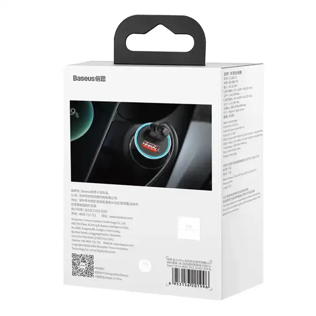 Baseus Golden Contactor Pro auto lādētājs, 2x USB, 40 W (pelēks) + USB uz USB-C kabelis 1 m (melns)