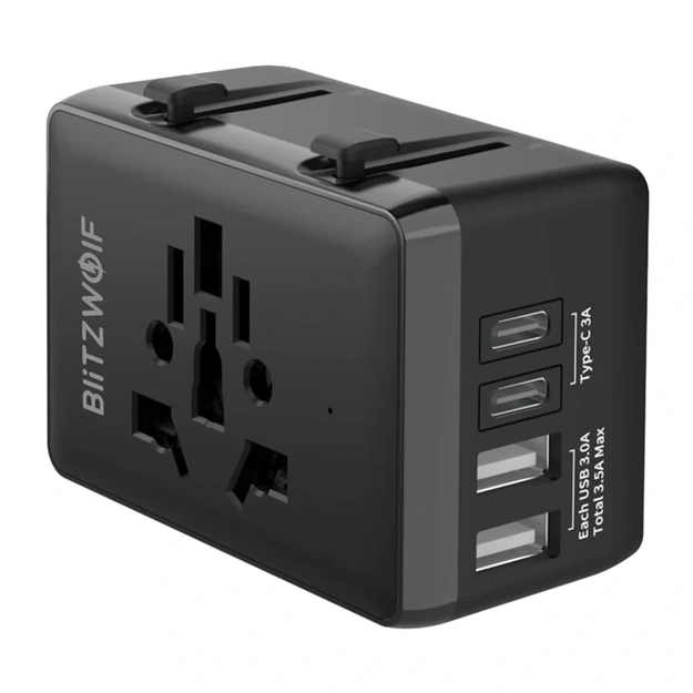Blitzwolf BW-TA1 4-in-1 ceļojuma adapteris 2xUSB + C + PD 20W