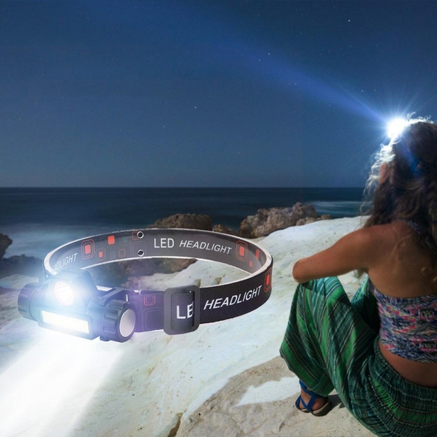 Uzlādējams lukturītis uz galvas COB-LED