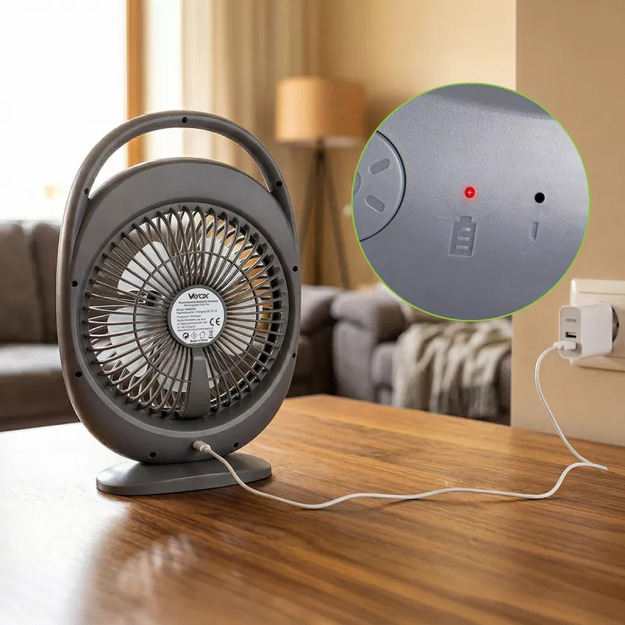Vayox galda ventilators ar akumulatoru un 6 SMD LED lampām (WD-285), pelēks VA0433G