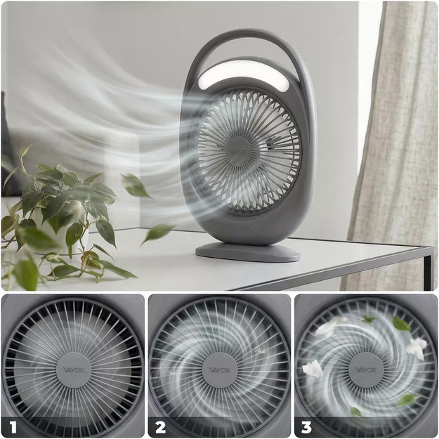 Vayox galda ventilators ar akumulatoru un 6 SMD LED lampām (WD-285), pelēks VA0433G