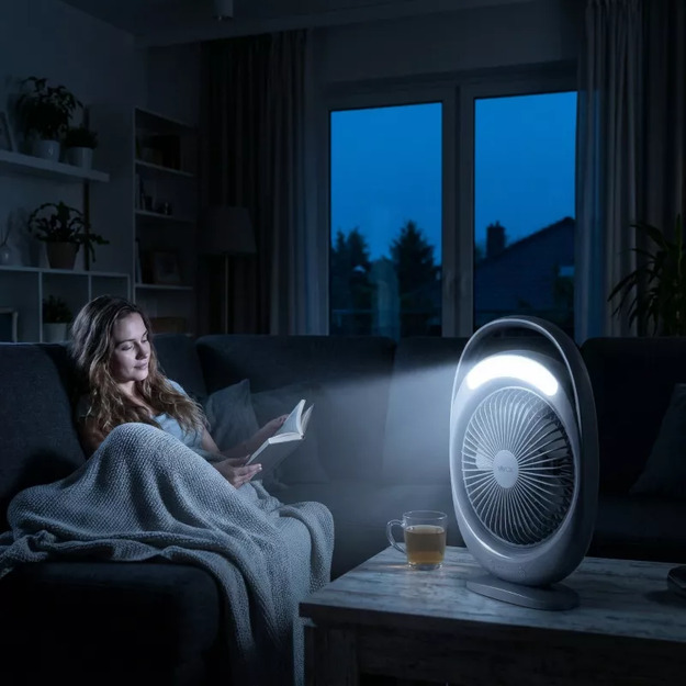 Vayox galda ventilators ar akumulatoru un 6 SMD LED lampām (WD-285), pelēks VA0433G