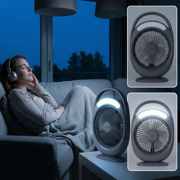 Vayox galda ventilators ar akumulatoru un 6 SMD LED lampām (WD-285), pelēks VA0433G