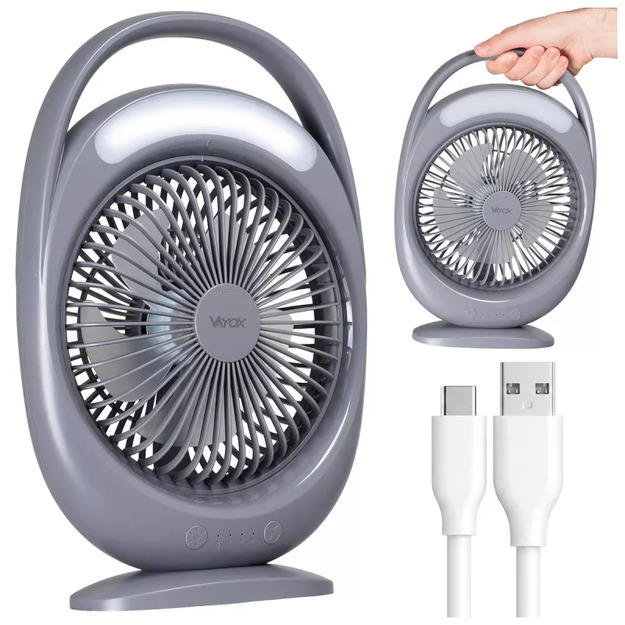 Vayox galda ventilators ar akumulatoru un 6 SMD LED lampām (WD-285), pelēks VA0433G
