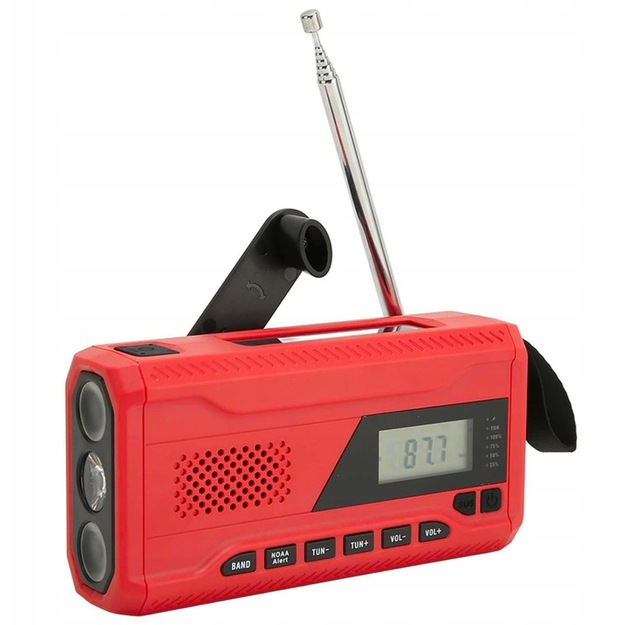 Pārnēsājamais avārijas radio ar &bdquo;Powerbank&ldquo; funkciju, lukturi un dinamo