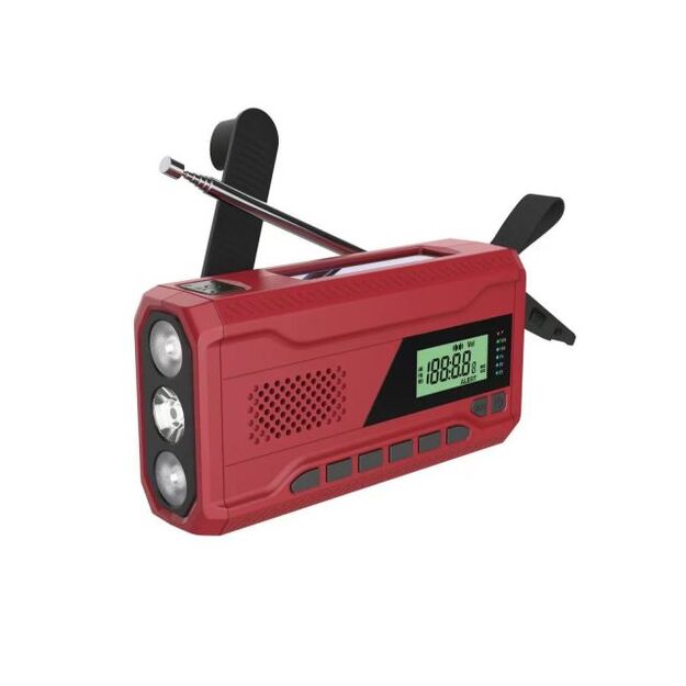 Pārnēsājamais avārijas radio ar &bdquo;Powerbank&ldquo; funkciju, lukturi un dinamo