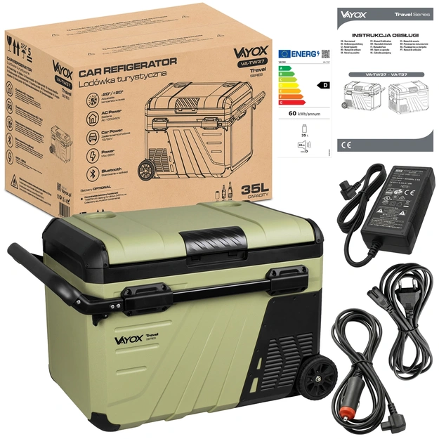 Travel fridge 37L DC 12/24V AC 220-240V, single-chamber, with wheels, Travel series VA-TW37, Vayox