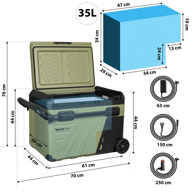 Travel fridge 37L DC 12/24V AC 220-240V, single-chamber, with wheels, Travel series VA-TW37, Vayox
