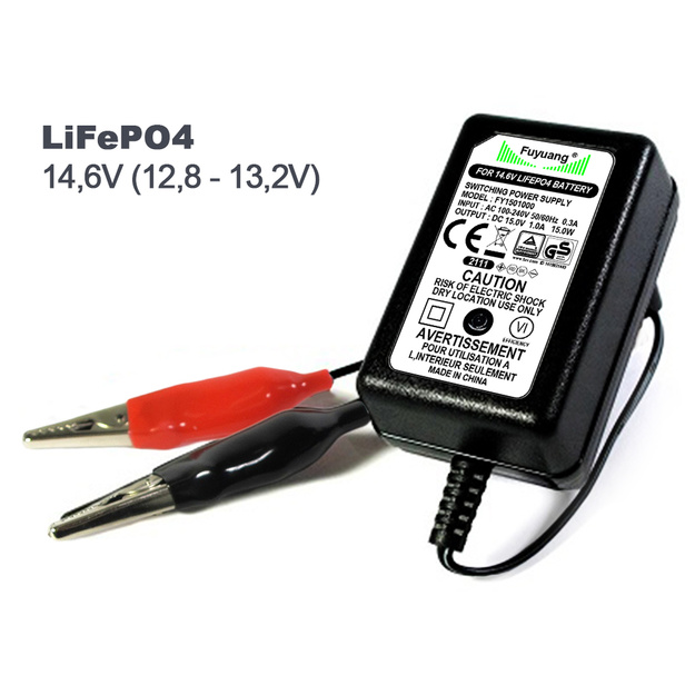 14.6V 1A LiFePO4 4S akumulatoru lādētājs 12V akumulatoriem ar krokodila spailēm