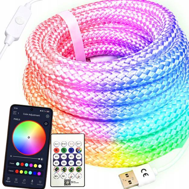 Светодиодная RGB лента в оплетке неоновая, 5м