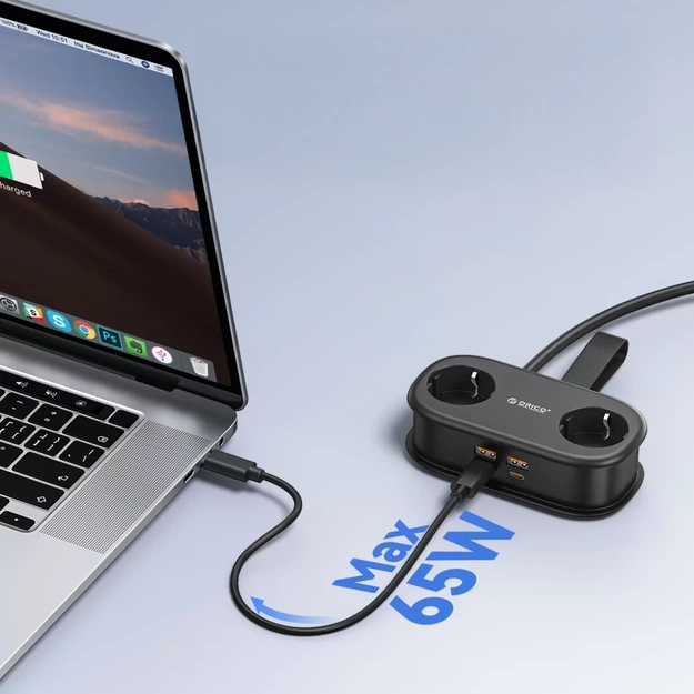 Orico AP3 65W GaN 6in1 Power Strip 2x AC + 2x USB-A + 2x USB-C - Black