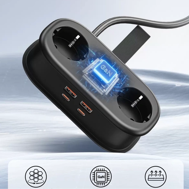 Orico AP3 65W GaN 6in1 Power Strip 2x AC + 2x USB-A + 2x USB-C - Black